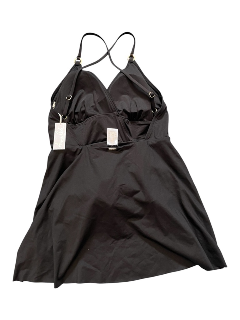 Anne Cole Black Surplice Swim Dress with Gold Accent - Picture 4 of 6
